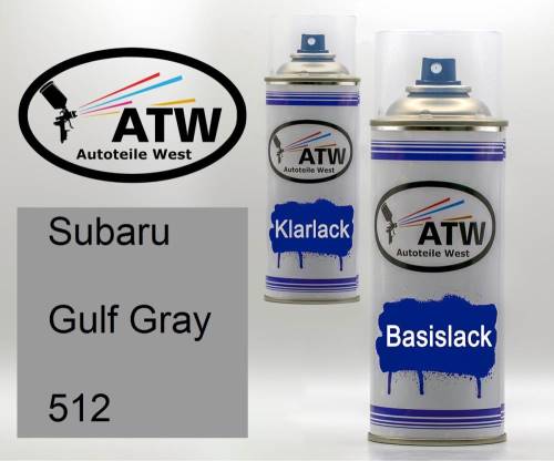 Subaru, Gulf Gray, 512: 400ml Sprühdose + 400ml Klarlack - Set, von ATW Autoteile West.